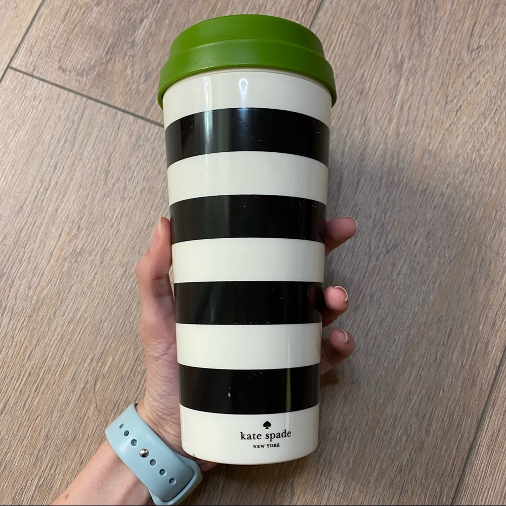 KATE SPADE black and white striped thermal coffee mug tumbler 16 oz - Picture 4 of 9